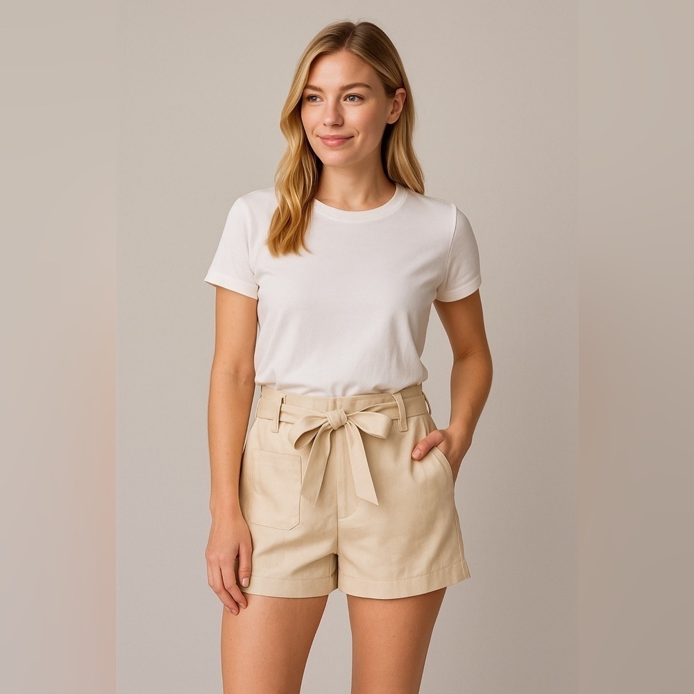 79 Helmut Lang Waist Tie Shorts Size 4 Color Cream